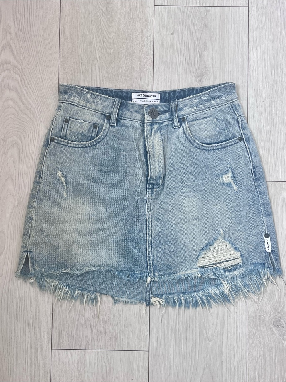 One Teaspoon Light Blue Distressed Denim Mini Skirt | Size 27